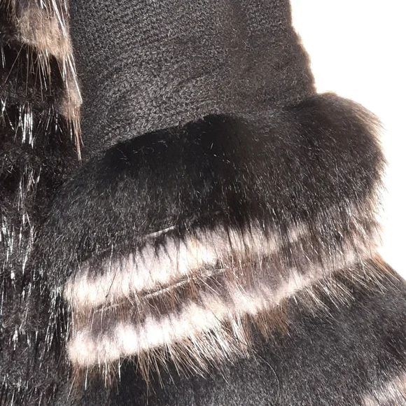CARMEN MARC VALVO Cashmere Coat Fox & Beaver Fur Mob Wife Aesthetic Black S M - Picture 12 of 13